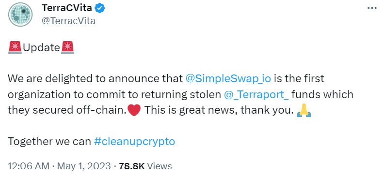 SimpleSwap Helped Terraport Finance to Return Stolen Funds content image