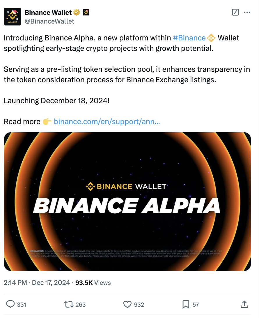 Binance Launches Alpha Platform for Early-Stage Crypto Investments content image